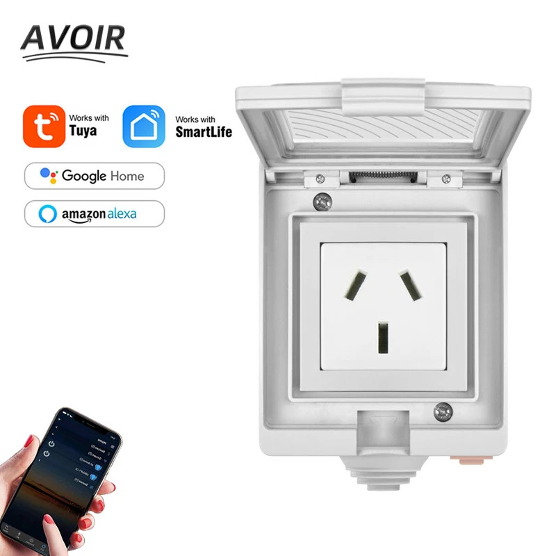 

Avoir IP55 Outdoor Electrical Sockets Tuya Wifi Smart Wall Waterproof Box AU Standard Plug Outlet Works With Alexa Google Home