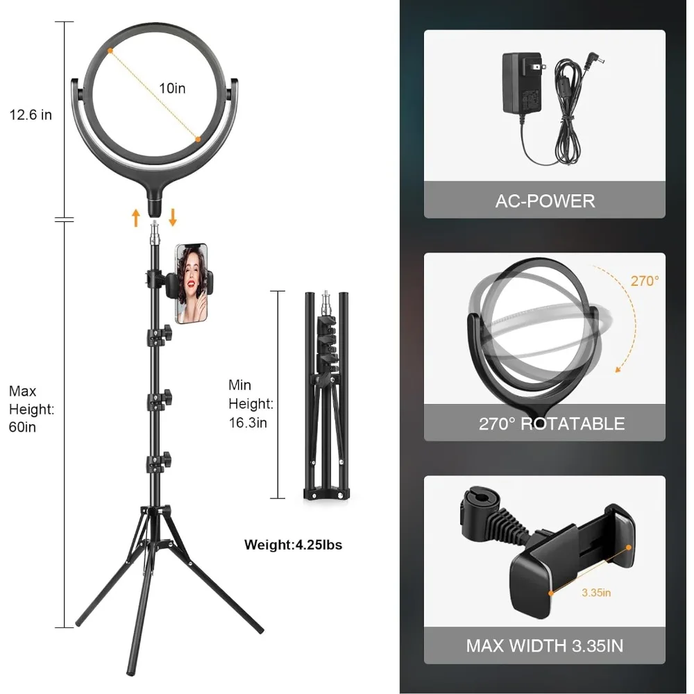 Imagem -06 - Ring Light com Stand Tripé Iluminação de Vídeo para Gravação de Vídeo 10 Key Light com Suporte do Telefone 2800 Lumens Podcast Mais Recente