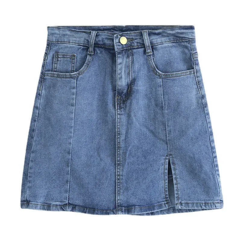 Women's High-waisted Denim Skirt Side Slit Trendy Slimming A-bodycon Style Petiteshorts Summer New Arrival