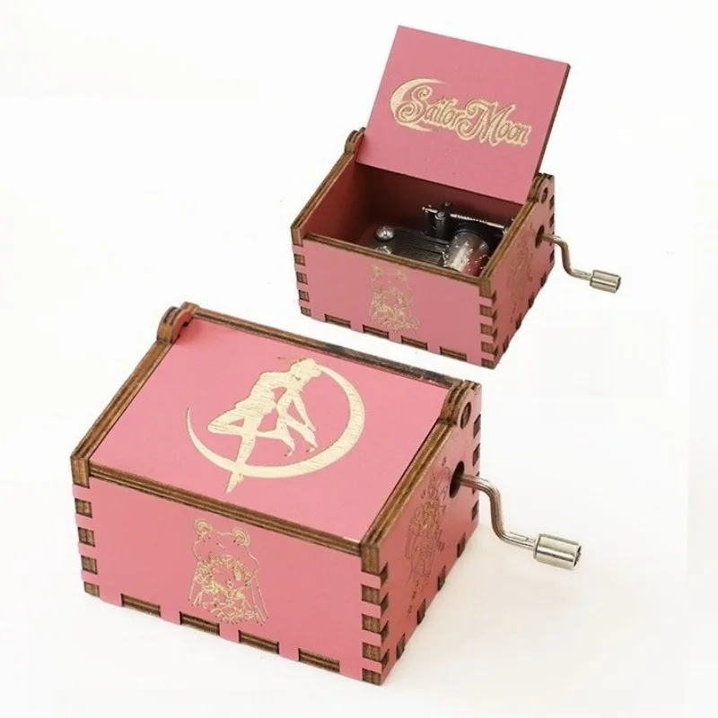 Caja de música con manivela de Sailor Moon de dibujos animados de Anime, adorno pintado Kawaii para caja de música de madera, regalo de Navidad para niña