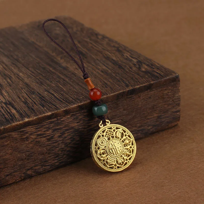DIY accessories Chinese ancient method sand gold and copper blessing brand eight treasures compass pendant mobile phone chain la