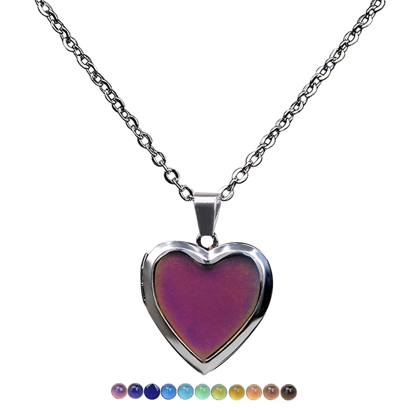 1Pc Mood Necklaces Heart Pendant Necklace Temperature Control Color Change Necklace.