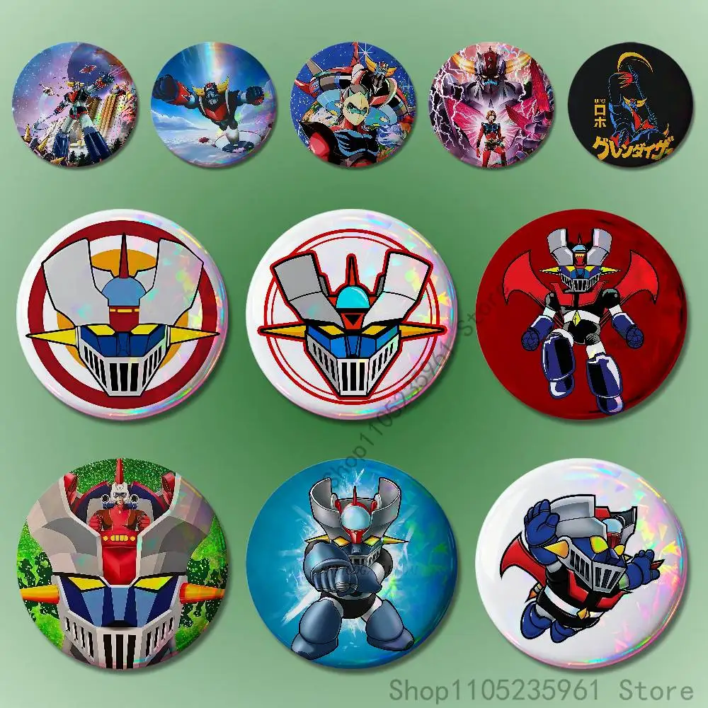 

UFO G-Goldorak Robot G-Grendizer 58mm 44mm HD Print Brooch Badges Pretty Derby Round Display Brooches Lapel Pins Custom