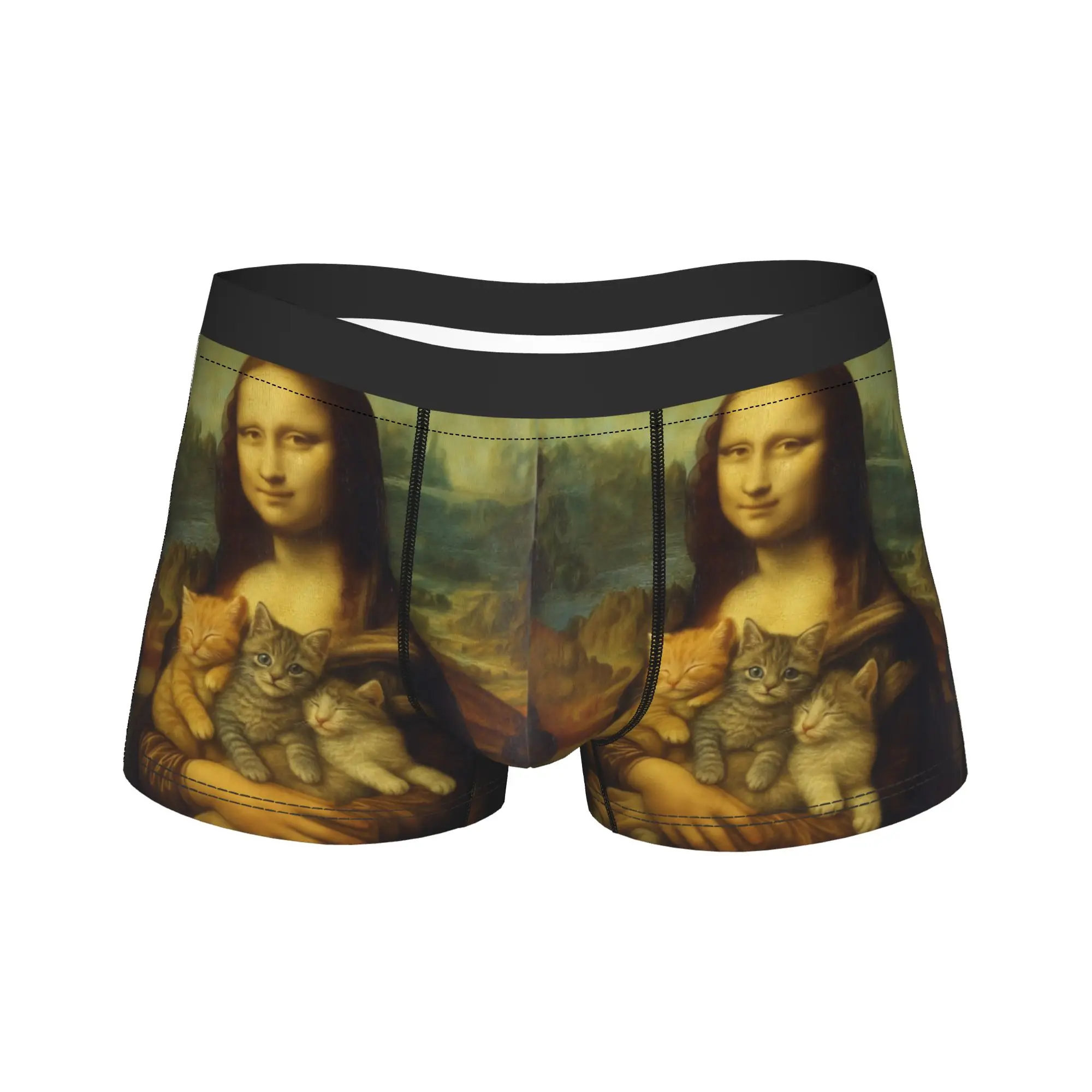 Cute Cat Lover Lisa Mona Art Underwear  Men Underpants Custom Funny Trunk High Quality Shorts Briefs Plus Size