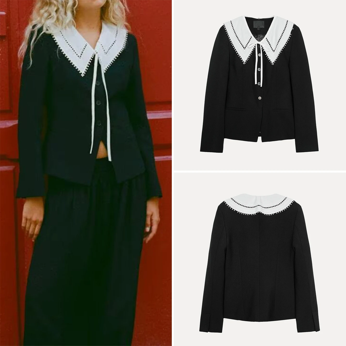 

Fall 2025 Women's Faion Personali Color Blo Removable Collar Suit Jaet Stand Fit Long Sve Ladies' ort Coat