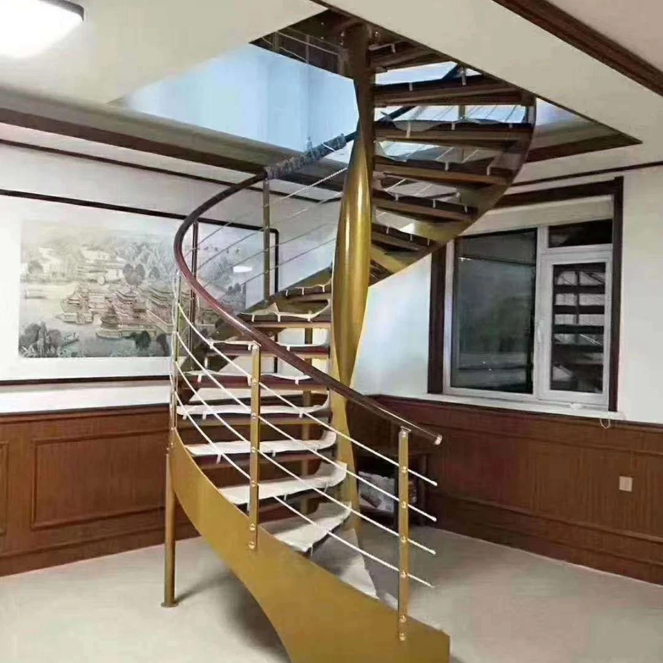 Customization Customized Curve Stairs Modern Luxury Indoor Spiral Solid Wooden Steps Treads Staircase System
