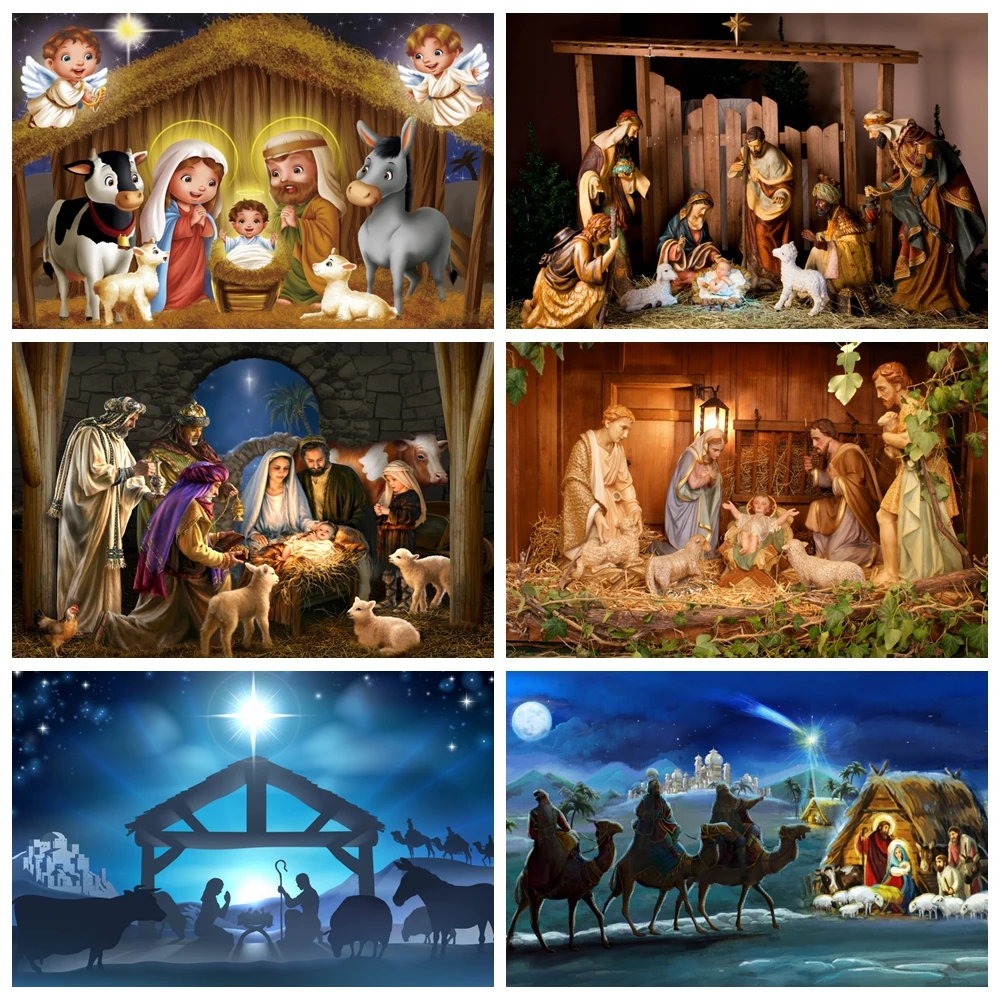 

Birth of Jesus Backdrop Nativity Scene Night Holy Family Cross Easter Baby Christmas Party Photography Background Photo Studio