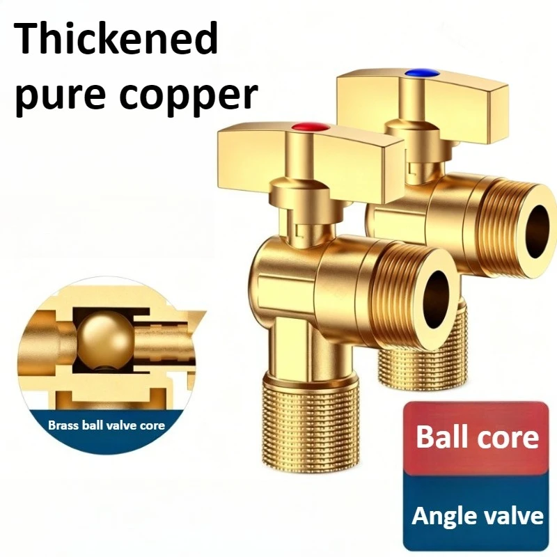 

Brass Large Flow Water Stop Valves Hot and Cold Water G1/2" with Handle Bathroom Kitchen Sink Stop Valve Durable