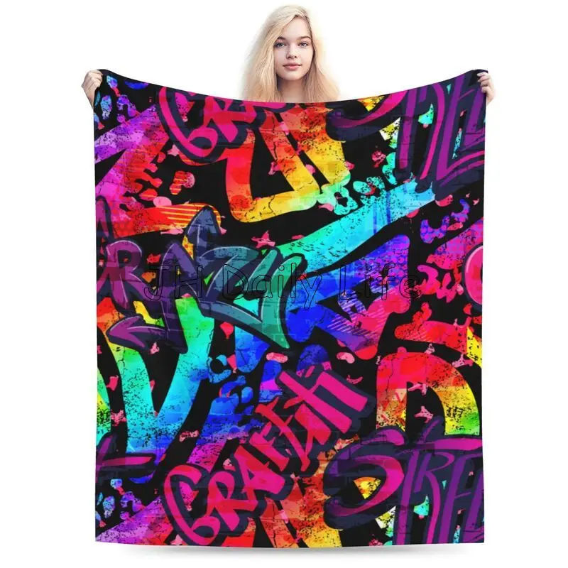 Hip Hop Blanket Watercolor Graffiti Bed Blanket Super Soft Lightweight Throw Blankets for Bed Couch Sofa Street Art Blankets