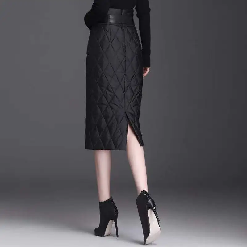 Women Winter Skirt Windproof Warm and Thickened Down Cotton Skirt High Waist Cotton Padded Skirts Office Lady Skirt M130