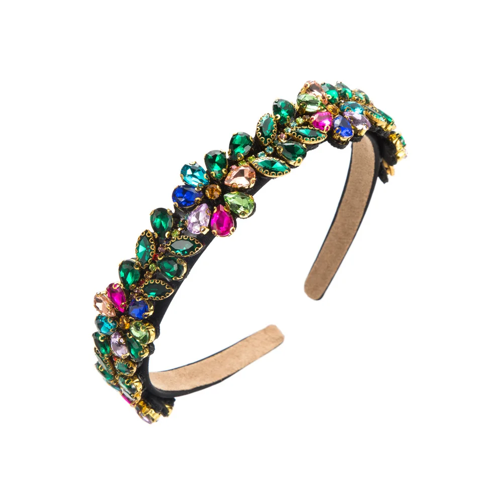 New retro baroque heavy industry thin edge flower rhinestone headband fashion temperament trendy hair accessories women