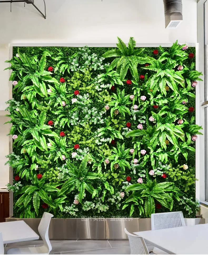 محاكاة جدار النبات النباتات الخضراء البلاستيك وهمية زهرة العشب الجدار الديكور خلفية صورة شرفة الحديقة الخضراء الجدار العلوي #4