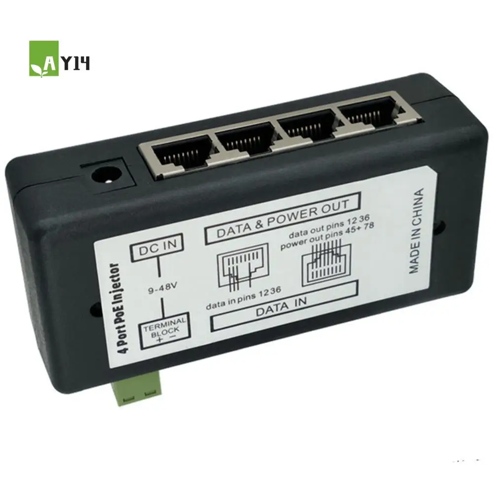 AY14 -1 Piece Black 4 Port POE Injector Plastic POE Power Adapter For CCTV Surveillance IP Cameras Power Over Ethernet Adapter