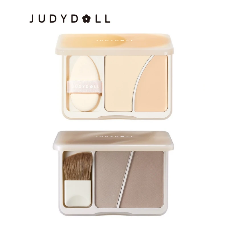 Judydoll Dual Texture Highlighter Matte Powder / Cream Set 2 Colors to Brighten Face 3D Highlighter Makeup