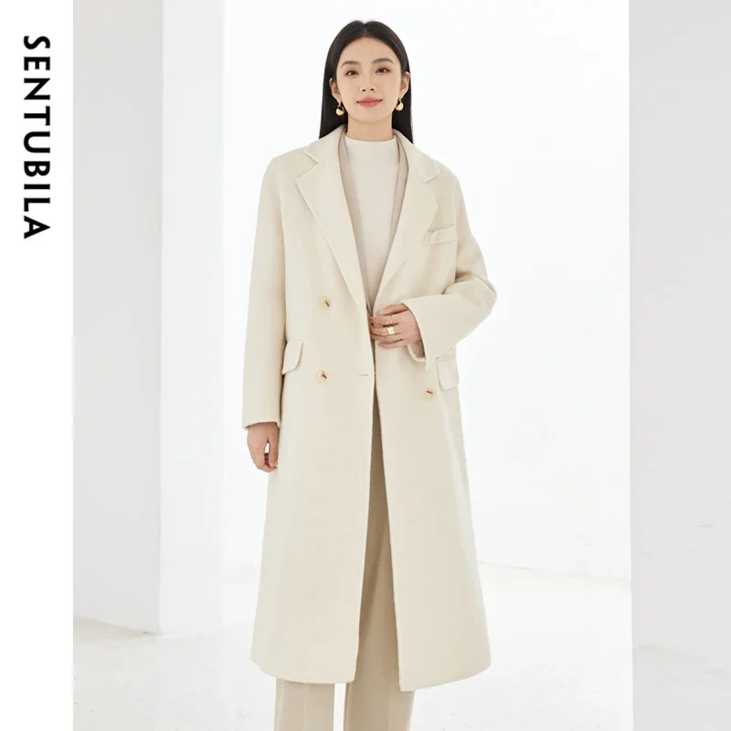 SENTUBILA Korean Temperament Wool Coat 2024 Winter Oversized Double Sided Warm Commute Long Coat Femal Clothes W34O52900