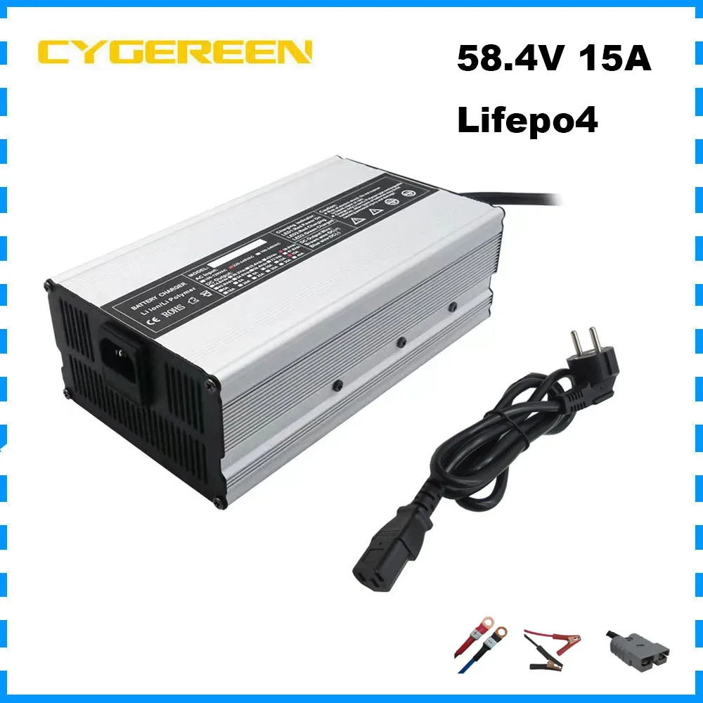 900W 58.4V 15A 16S Lifepo4 E-Bike Fast Charger 48V 48 Volt 100AH 200AH Iron Phosphate Forklift RV Solar Tricycle Battery Charger