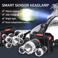 Super Bright Led Sensor Headlamp Rechargeable Head Flashlight 1200Mah Built in Battery Fishing Outdoor Hunting Camping HeadLight