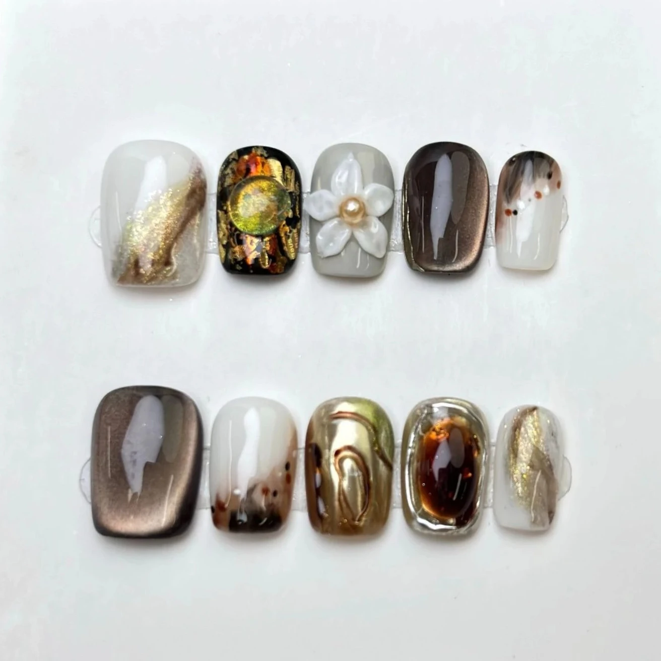

10 шт., 3D цветы, ручная работа, пресс для ногтей, короткие квадратные накладные ногти, осенние носимые накладные ногти, накладные ногти 네일 опытные