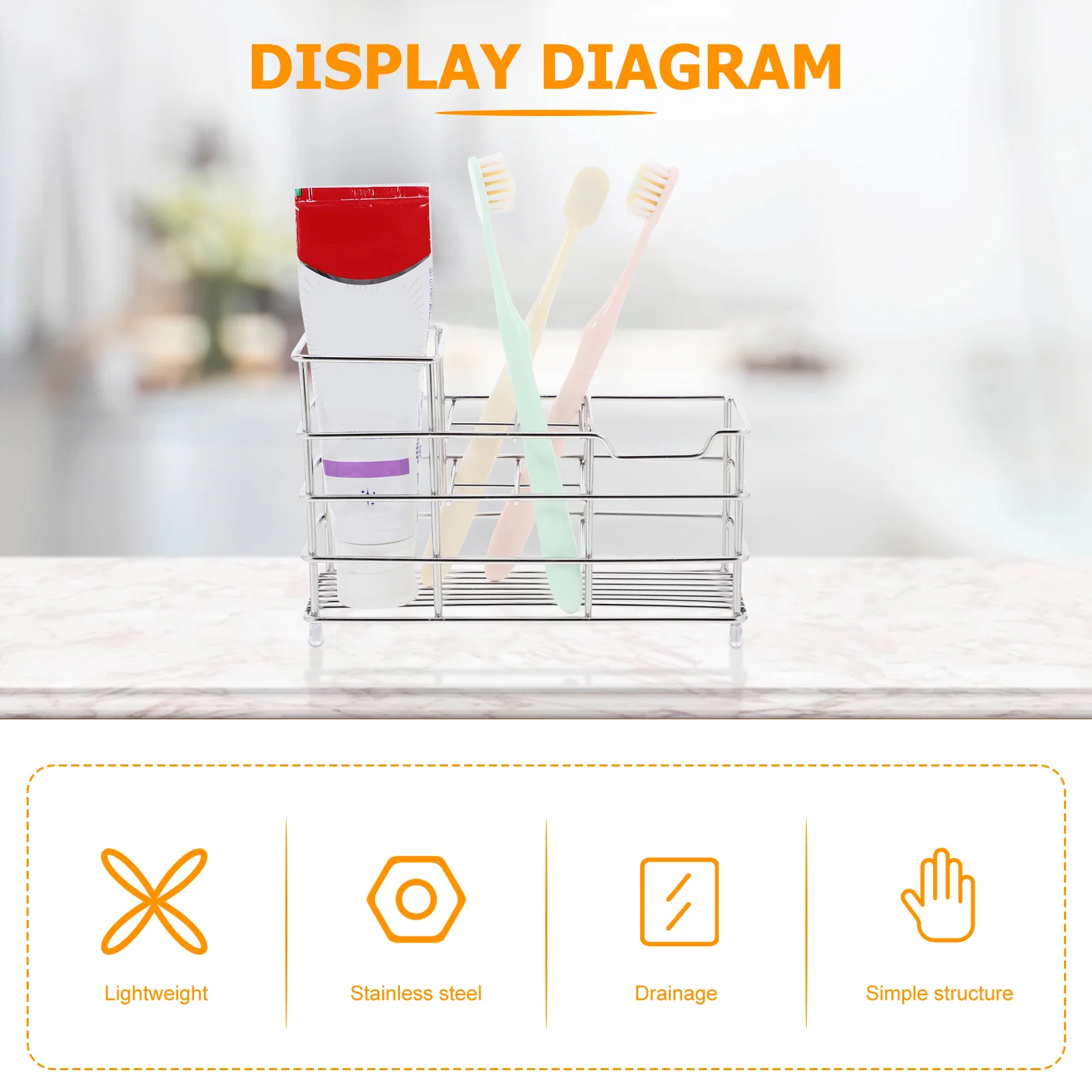 

Stainless Steel Toothbrush Stand Household Bathroom Organizer Toothpaste Makeup Storage Rack Toothbrush Toothpaste Holder