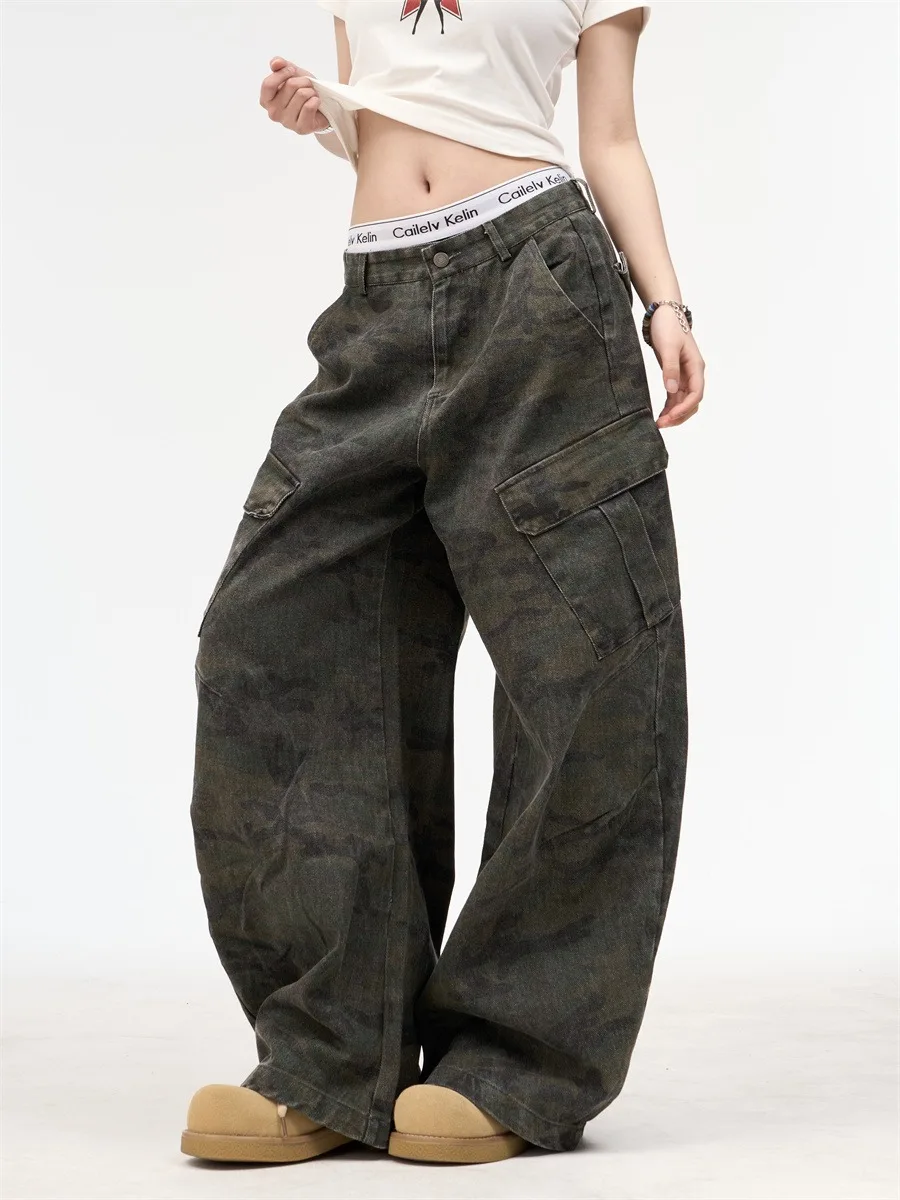 

Women's Camouflage Cargo Jeans Harajuku Vintage Y2k Oversize Denim Trouser Japanese 2000s Style Grunge Baggy Jeans Pants Clothes