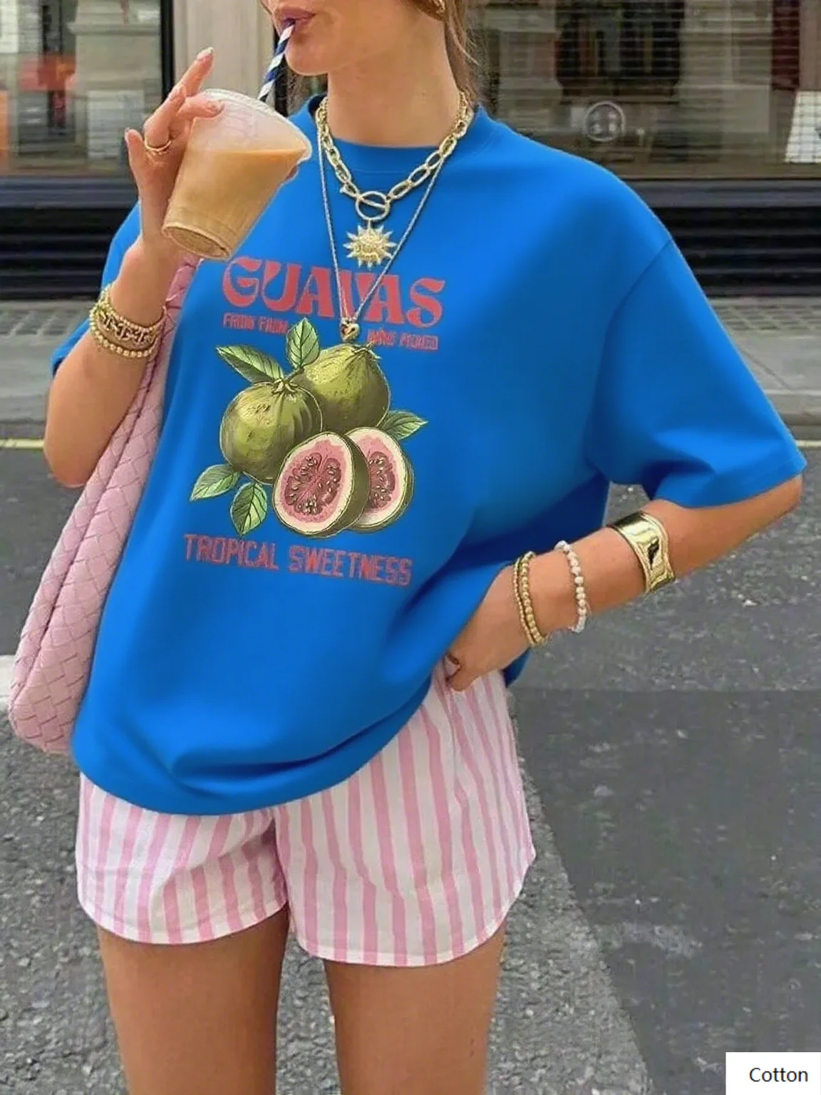 تي شيرت قطني عالي الجودة مع طباعة الجوافة وشعار استوائي يرفع أسلوبك أثناء التمتع بحلاوة الصيف المحملة S-4XL