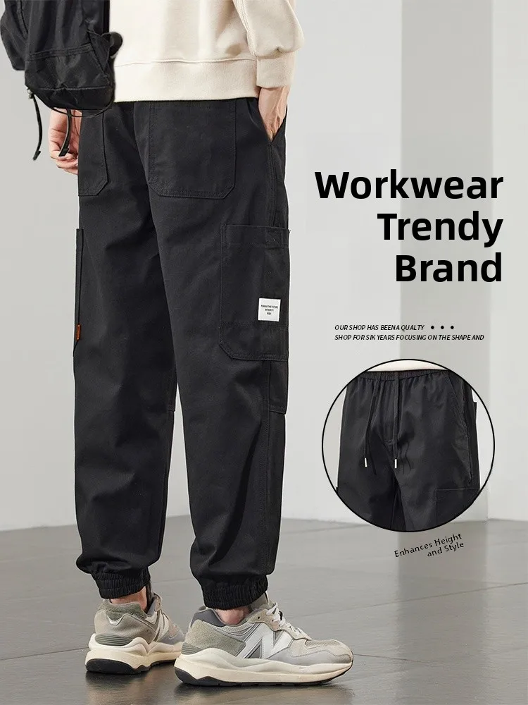 

Men's Casual Loose Faionable Spring Autumn Workwear Pants Harajuku Sle Elastic Waist Cotton Blend Comfortable Fit Trousers