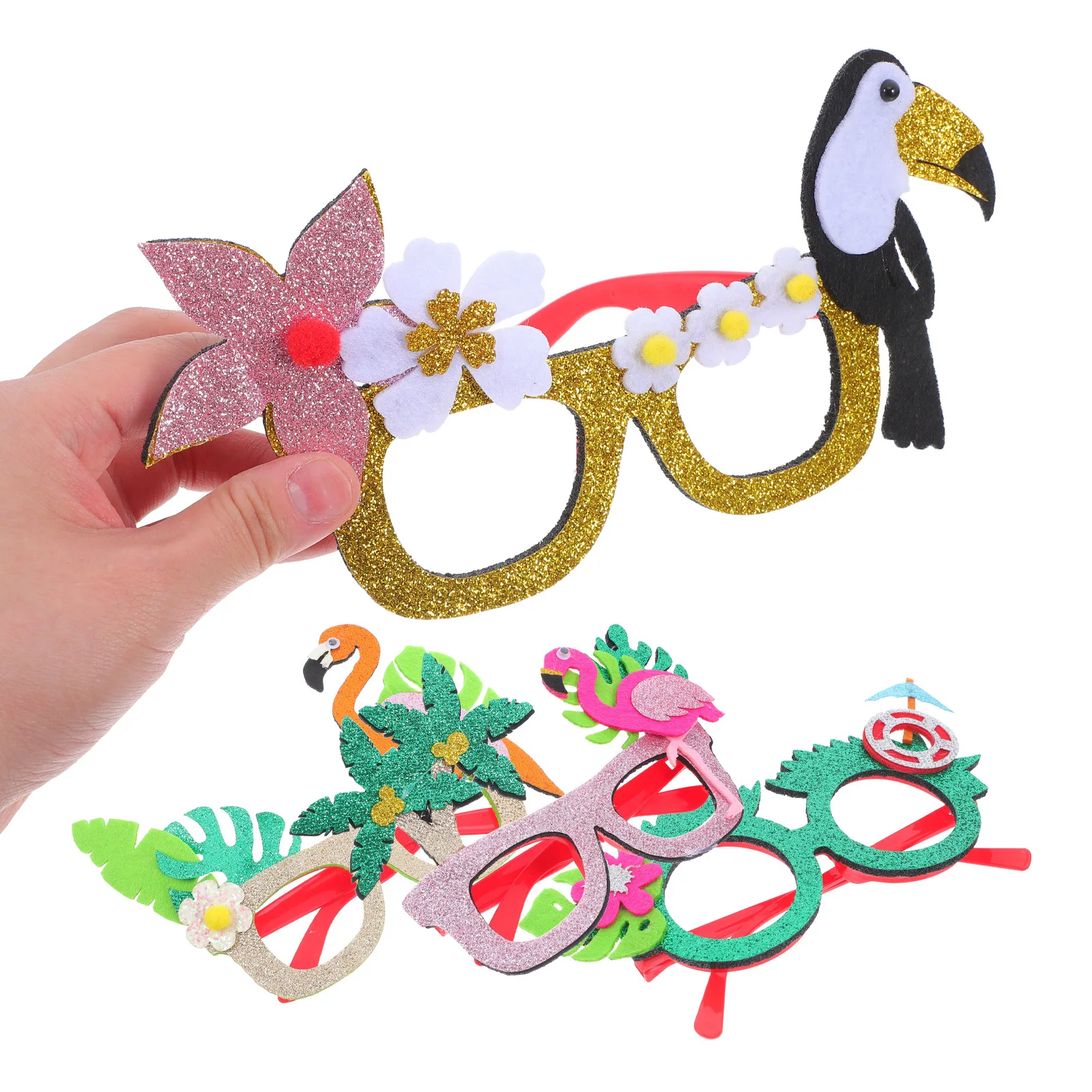 

4Pcs Hawaiian Luau Party Photo Booth Eyeglasses Funny Flamingo Coconut Tree Beach Pool Birthday Party Favors Photo Prop