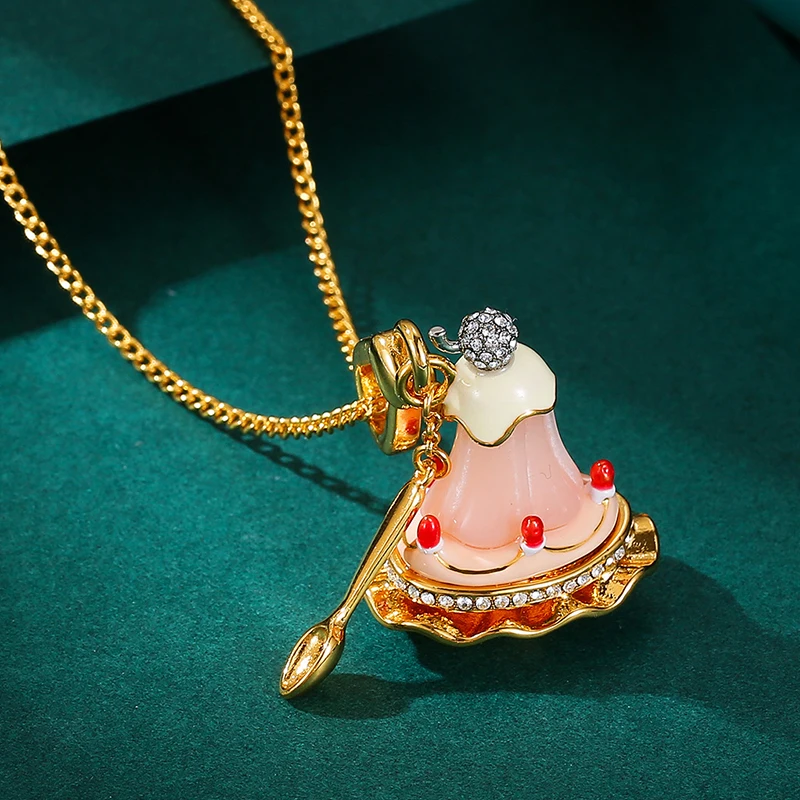 1Pc Fashion Cute Enamel Cherry Icecream Spoon Pendant Necklace for Women Sweet  Personality Party Jewelry Chic Girlfriend Gift