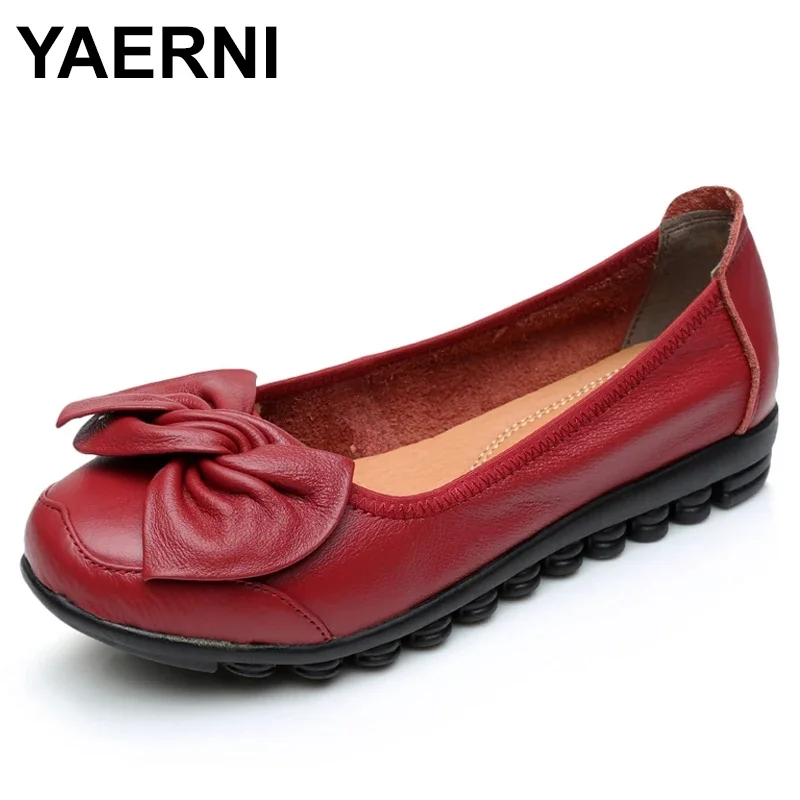 

YAERNI Women Shoes Woman Genuine Leather Flat Shoes Fashion Loafers Female Casual Shoes Women Flats Plus Size 35-43