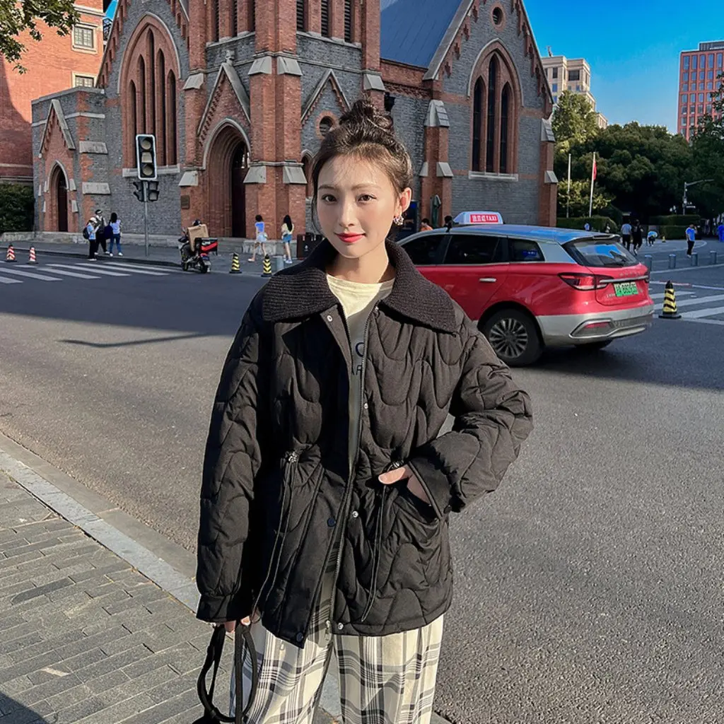 

Women's Off-Season Knit Collar down Cotton Jacket Short Thick Loose Style Japanese Korean Casual New