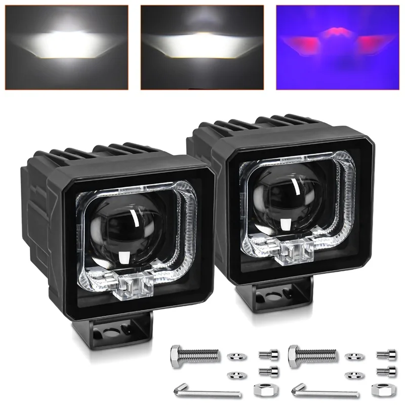 2X LED Spotlight Red Devil's Eye Ice Blue Aperture Motorcycle Headlight Projector Lens LED Fog Auxiliary Motorcycle Headlight