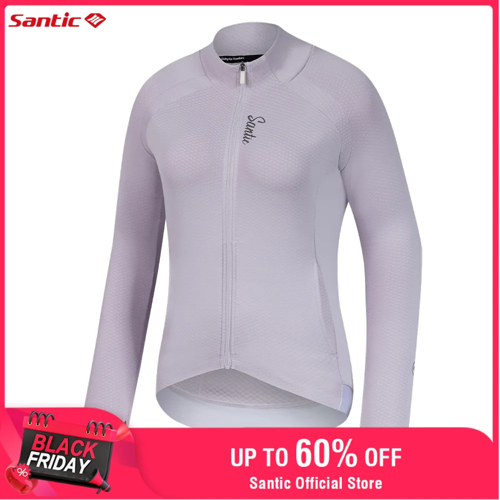 

Santic Women's Fleece Cycling Jackets Long Sleeve Bike Jerseys Keep Warm Fully Zippered with Pockets KL25C01191
