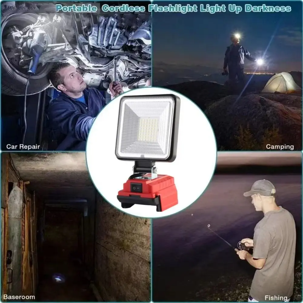 4-Inch LED Work Light Universal with USB Type-C Portable Flashlight Adjustable Durable for Makita/Dewalt/Milwaukee/Bosch