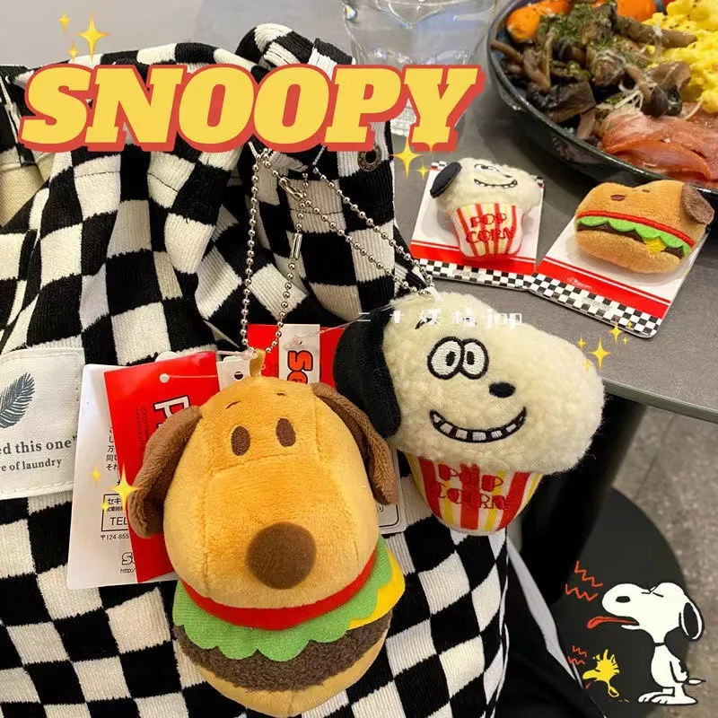 Halloween Gift Miniso Cute Snoopy Burger Popcorn Keychain Pendant Cartoon Backpack Shoulder Bag Accessory Kawaii Anime Girl