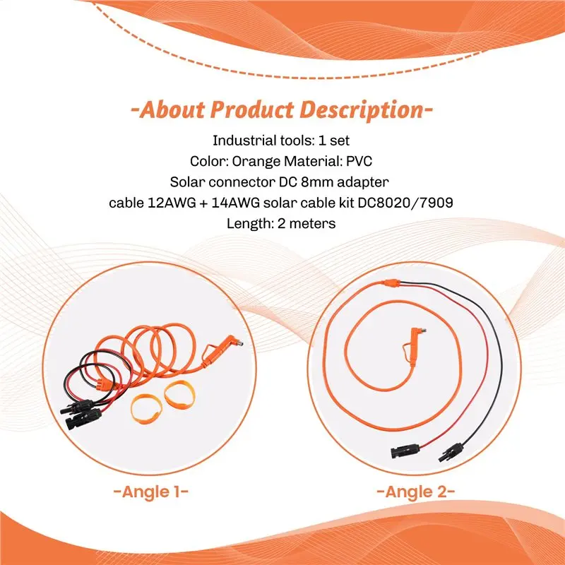 ABYN-Solar Panel Adapter Cable 2M, DC 8Mm Solar Connector To DC7909/8020 Male Plug Extension Cord With Tinned Copper Wire