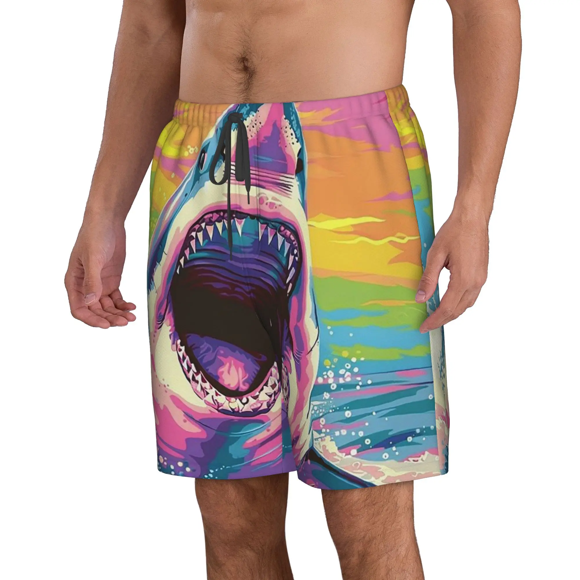 Colorful Vortex Background Shark Trunks Beach Board Shorts Casual Quick Dry Swim Summer Men Pants