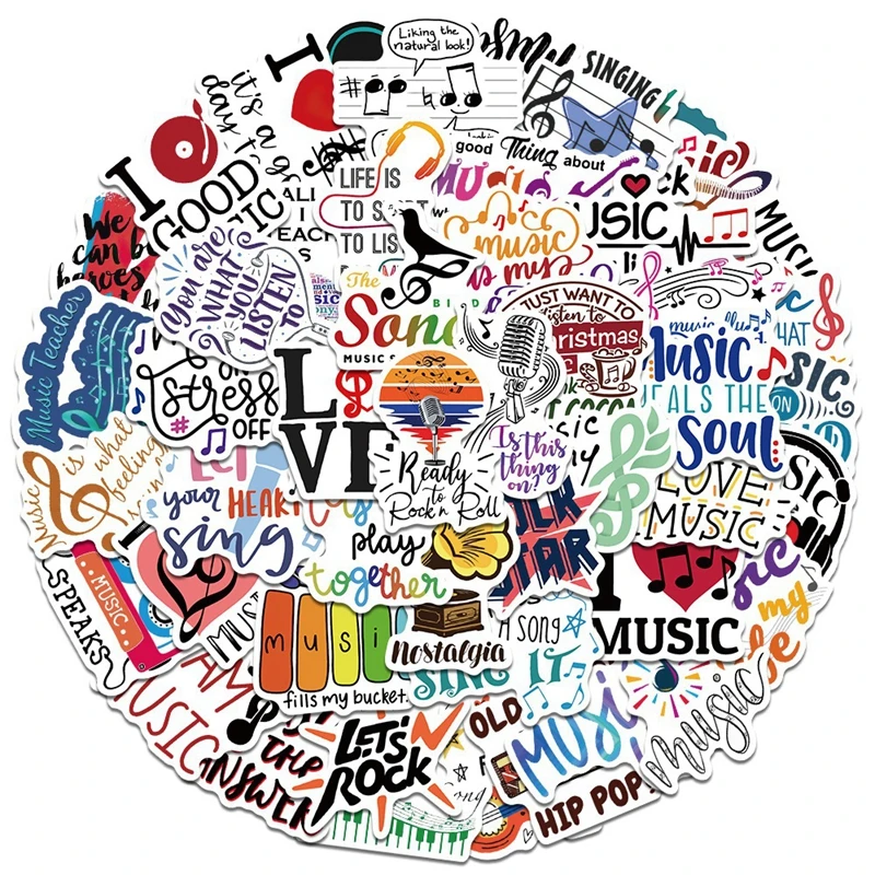 50PCS Motivational Music Home Decorative Graffiti Stickers Cartoon Anime Phone Book Guitar Car Wall Decals Sticker Pack Kids