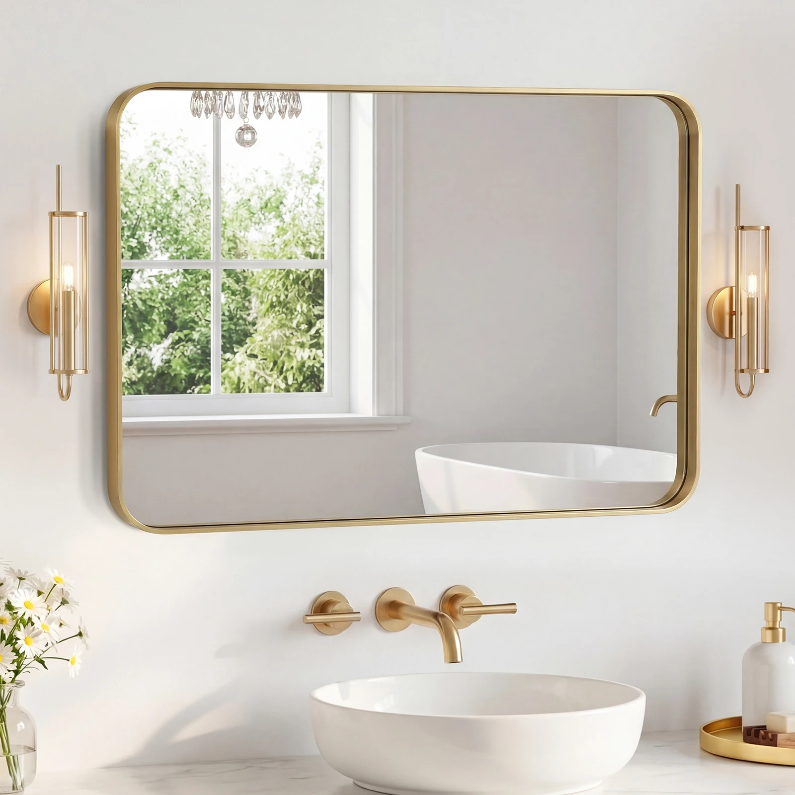 

Bathroom Mirror 29.53X39.76 Inch Black Metal Frame Rectangle Vanity Mirror with Rounded Corners, Modern Wall Mounted Anti-Rust Mirror for Farmhouse, Restroom, Entryway, Horizontal or Vertical Hanging
