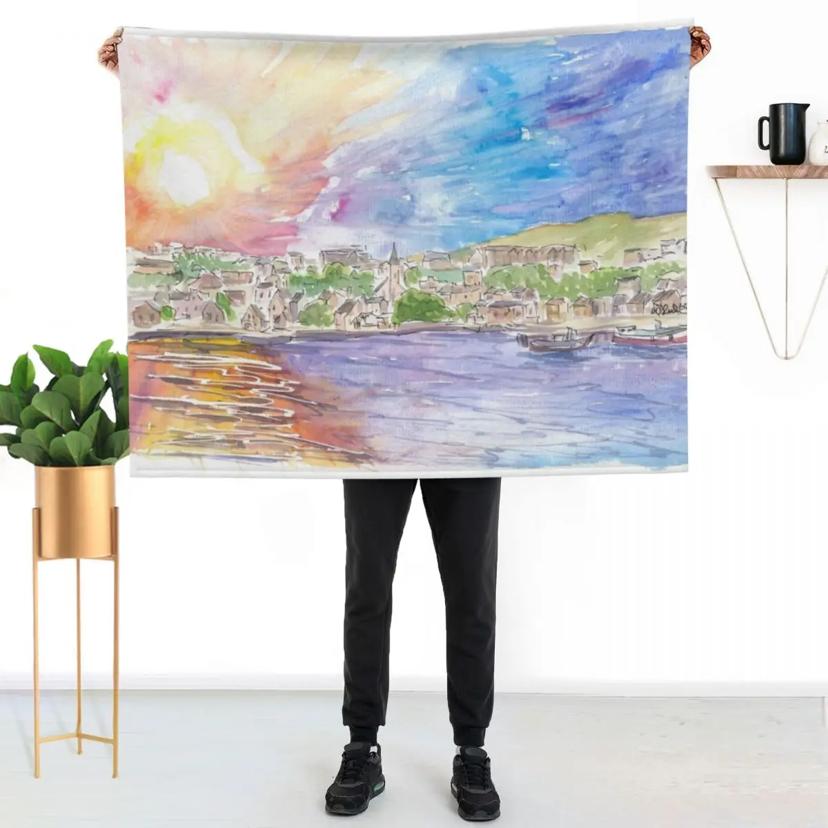 Stromness Orkney Islands Astonishing Sun Over Mainland Throw Blanket Couverture légère et confortable pour les voyages, le camping et les pique-niques