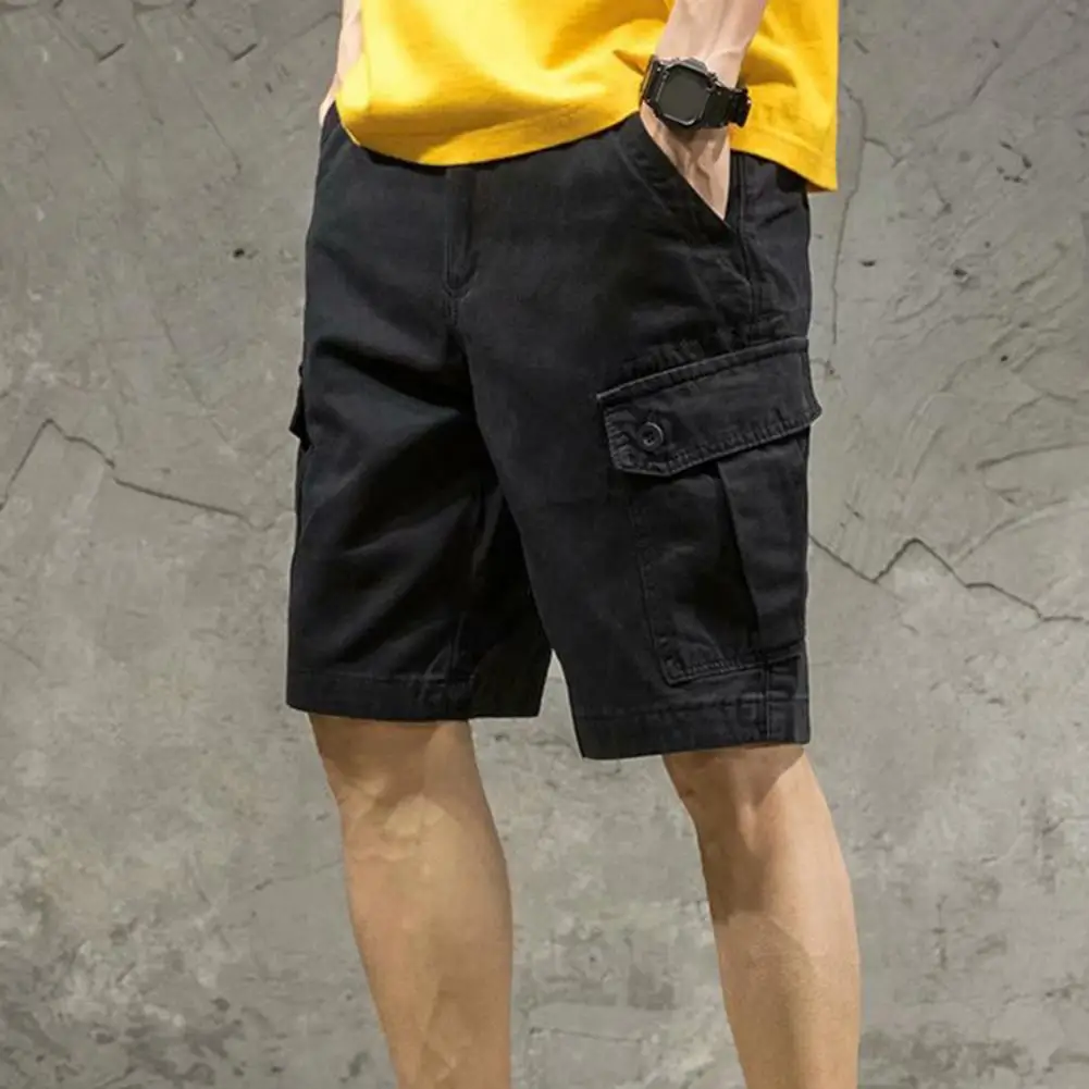 Men Cargo Shorts Joggers Shorts Work Casual Pants Male Multi Pockets Buttons Loose Wide Leg Knee Length Summer Shorts