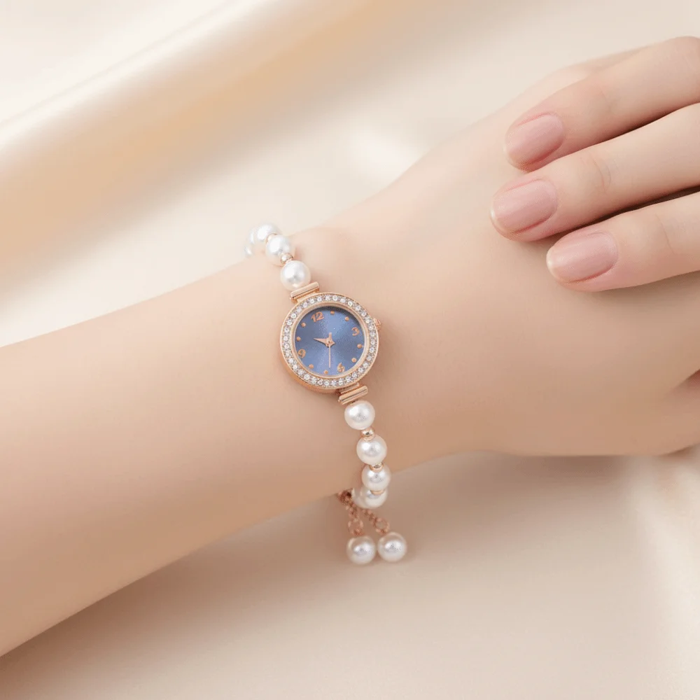 Slim Strap Ladies Quartz Watch Adjustable Quartz Movement Rhinestone Watch Decorative Drawstring Design Vintage Female Clock