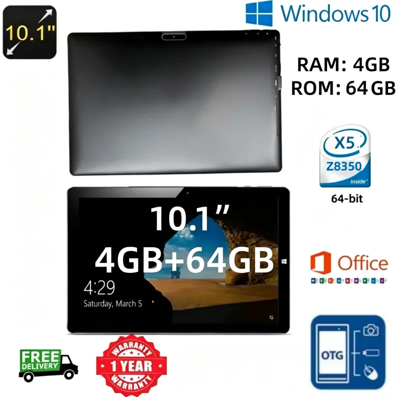 64-bit 10.1 INCH Windows 10 Tablet 4GB/8GB RAM 64GB/128GB ROM Intel Atom X5-Z8350 CPU Dual Core 1280*800 IPS WIFI Bluetooth4.0