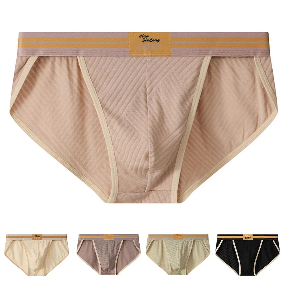 

Men High Fork Cotton Underpants Men Breathe Brief Men's Panties Stripe Comfort Sexy Lingerie Crotch Youth Brazilian Underwear