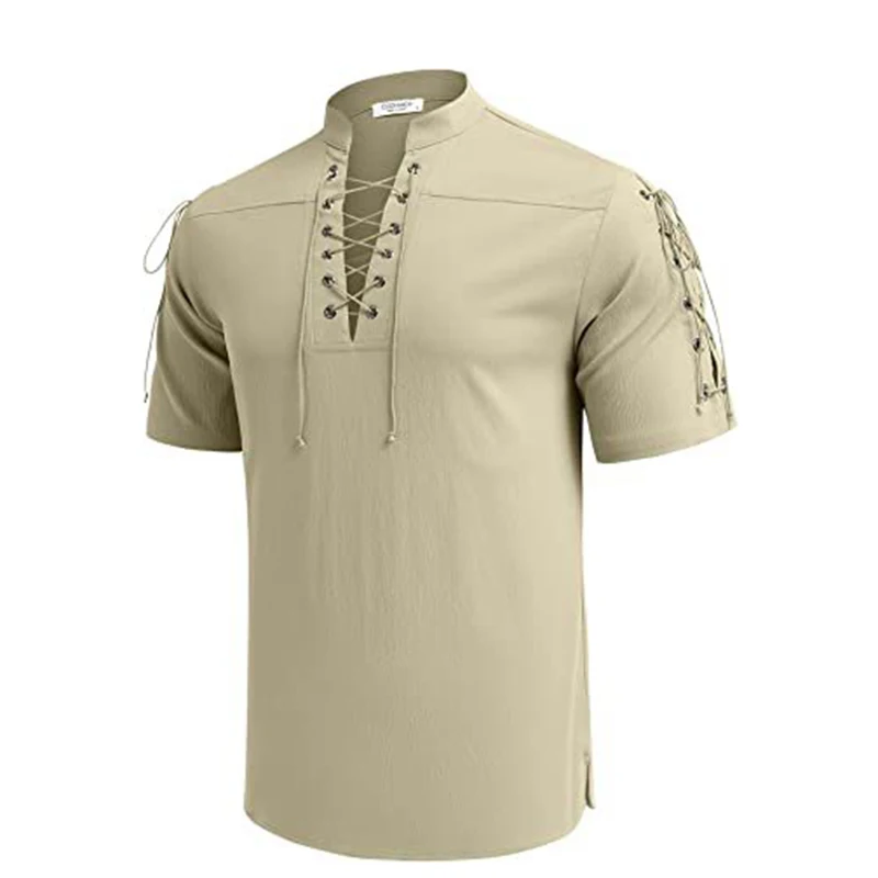 Summer New Men\'s V-neck shirt Men\'s Short-Sleeved T-shirt Cotton and Linen Led Casual Men\'s T-shirt Shirt Male Breathable tops