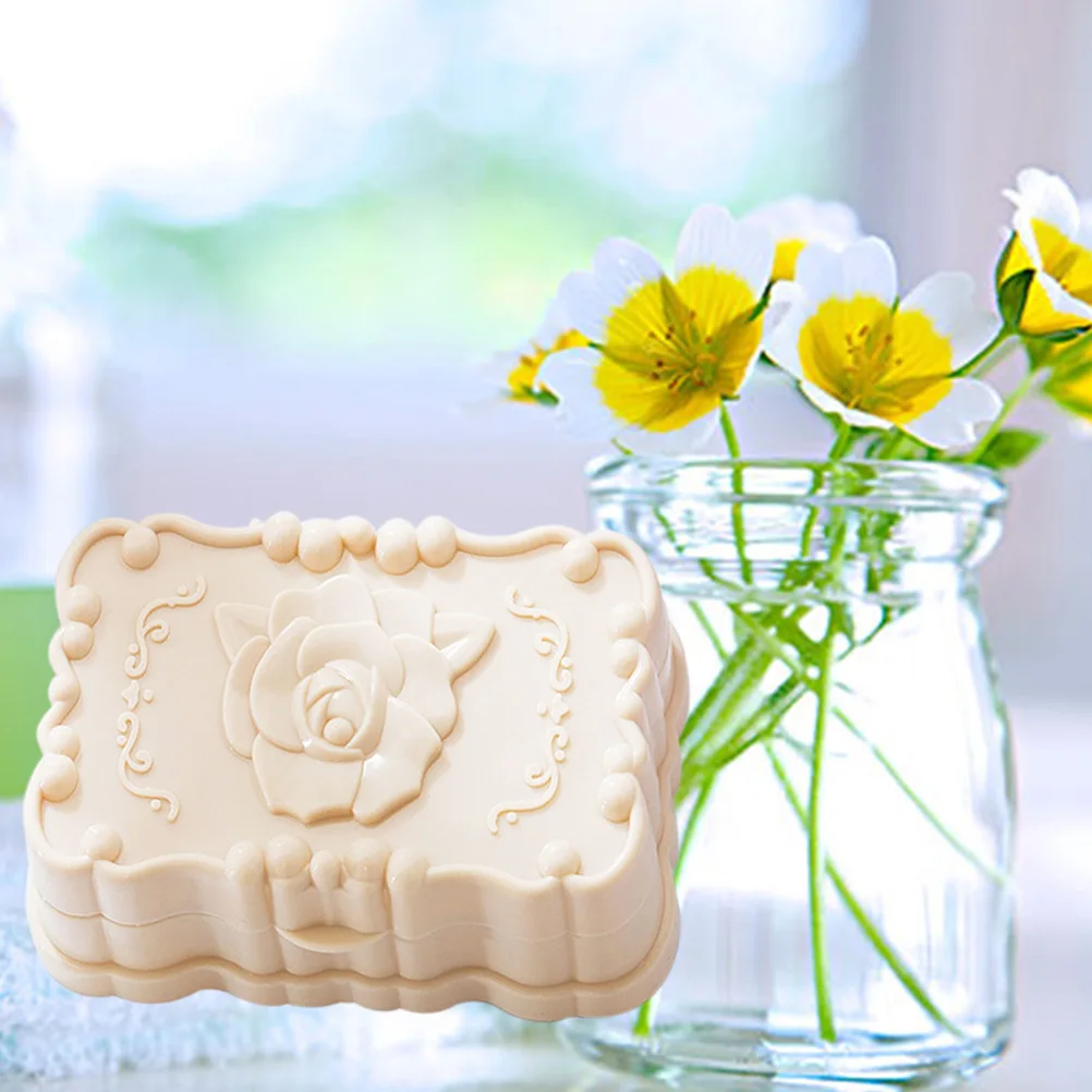 

Waterproof Soap Box Plastic Soap Rack With Lid Rose Design Shower Holder Container For Bathroom Hotel Use Beige