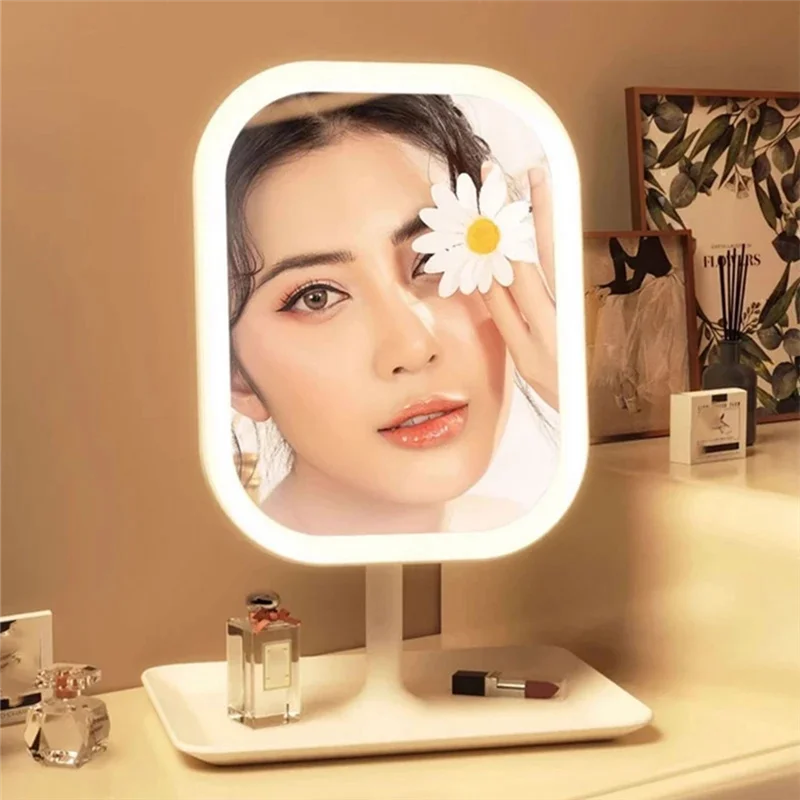 【HAND TOOL】Modern Desktop Vanity Mirror 3 Color Light LED Touch Control Makeup Mirror For Women Bedroom Dressing Mirror
