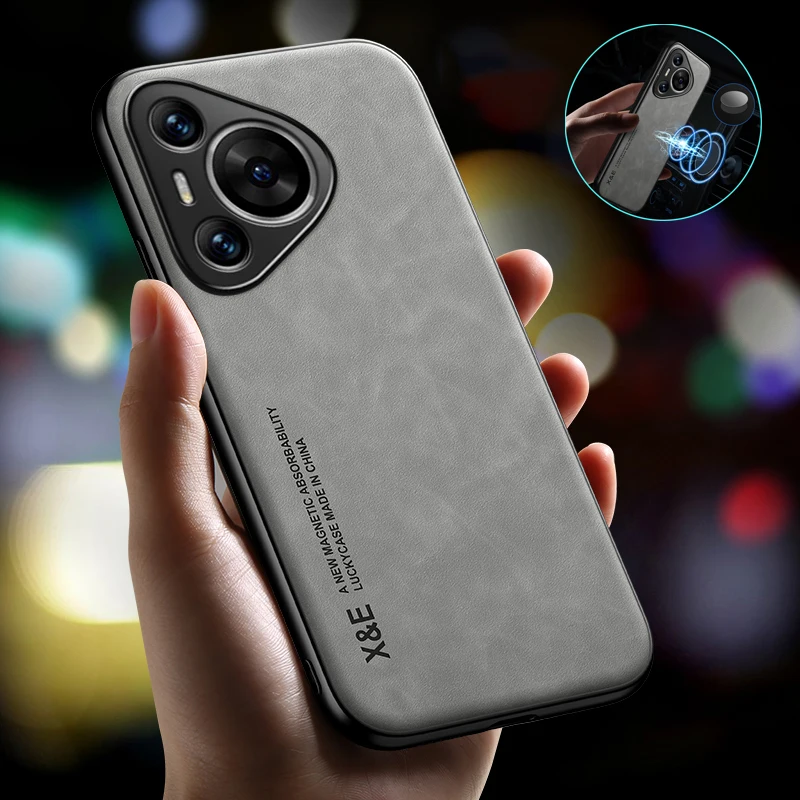 For Huawei Pura 70 Pro 5G Case Car Magnetic Holder Leather Phone Case For Huawei Pura 70 Pro Plus Pura 70 Ultra Soft Back Cover