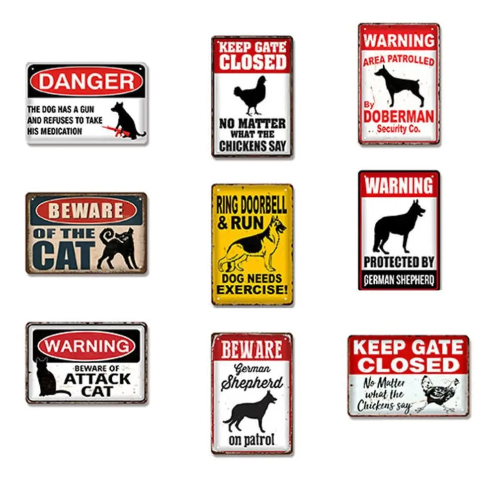 

Metal Signs Warning Danger Beware Of The Dog Cat Poster Vintage Wall Pub Bar House Painting Man Cave Decor