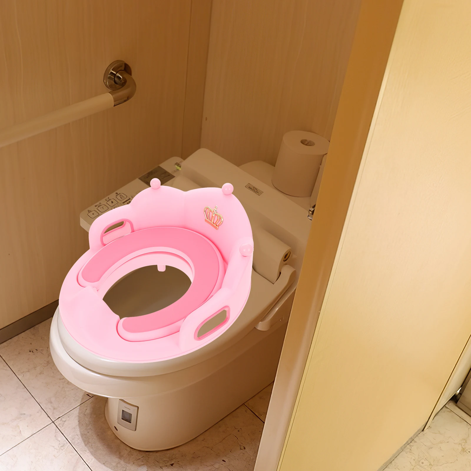 

Potty Training Seat for Large Toilet Training Seat Detachable Soft Cushion Non Slip Handle Backrest Pink
