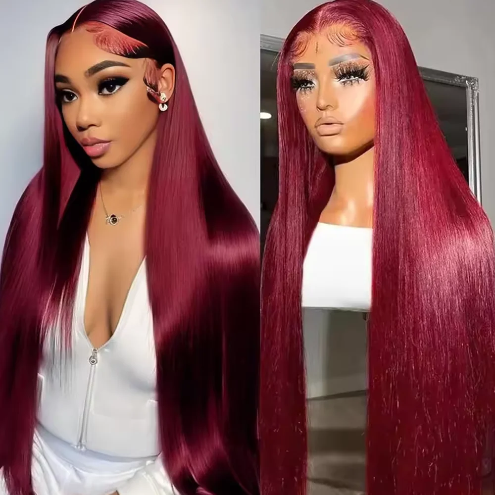 

99J Бордовый 13x4 Цветной Hd Парик Фронта Шнурка Парик Человеческих Волос Предварительно Сорванный Премиум Красный Бразильский Прямой Парик Фронта Шнурка